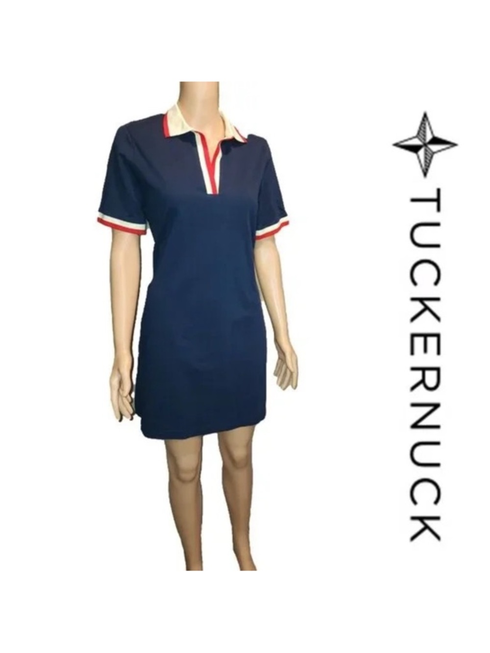 Tuckernuck Navy Hutton Polo Dress with Red & White Trim
